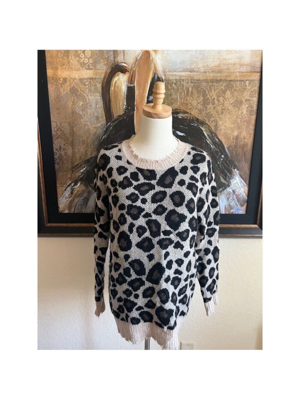Women's Aqua Cashmere Leopard Print Sweater Size S Beige Black